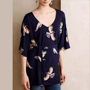 Anthropologie Navy Bird-Print V-Neck Tunic